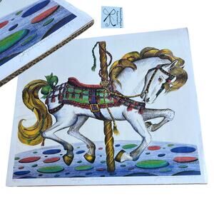 Artist Signed Royal Clyde 1990 Horse Carousel Artwork Wall Art